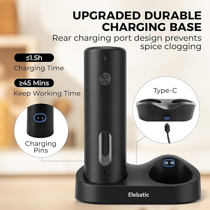 Upgraded Larger Capacity 110ml Electric Salt and Pepper Grinder Set, Rechargeable Automatic Salt and Pepper Shakers with LED light,Kitchen Appliances with External 6 Adjustable Coarseness