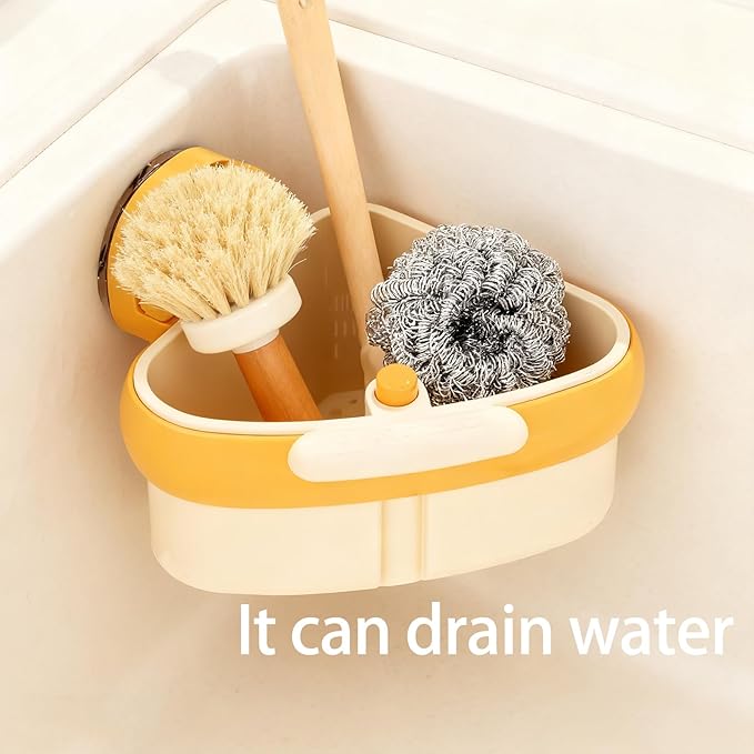 Suction Cup Kitchen Sink Caddy – Triangular Sink Drain Basket & Strainer – Small Corner Sink Trash Catcher for Vegetables, Fruits, Sponges, Soap – Space-Saving Organizer (1, Green)