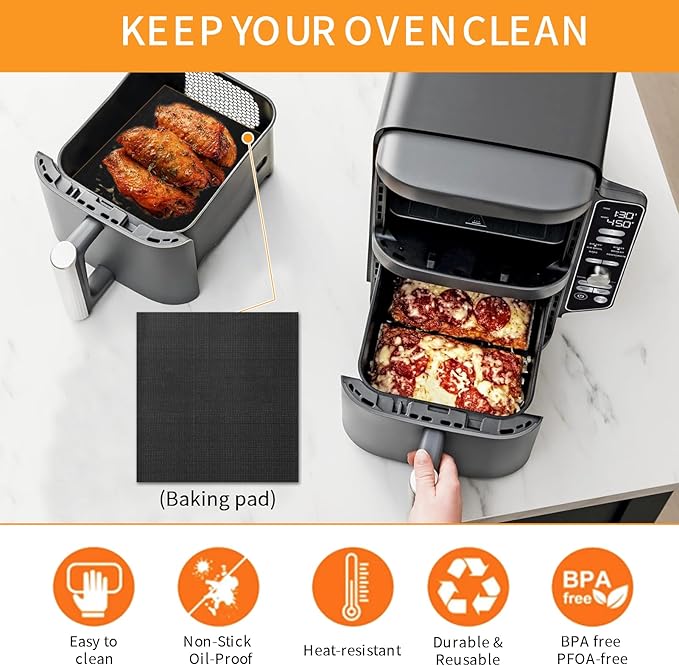 GWYSY 4-Pack Glass Fiber Air Fryer Liners Set for Ninja DoubleStack SL401, 8.07"x6.89" Reusable Basket Pads Heat-Resistant No-Scratch Air Fryer Liners Accessories
