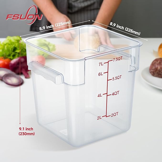 FSUON 4 Pack Clear Food Storage Containers with Lids and Handles Polycarbonate Square Commercial Food Containers, NSF (8Qt)