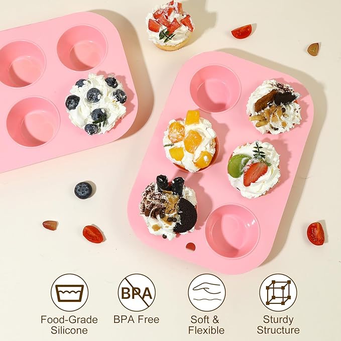 Firstfooby 2 Pack Silicone Muffin Pan for Baking, Regular Size Nonstick Cupcake Pan, 6-Cup Silicone Muffin Tin BPA Free Dishwasher Safe, Great for Muffin Cupcake Brownie Egg Tart