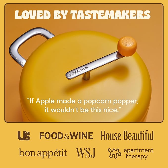 Popsmith Starter Bundle in Cream - 6 Quart Stovetop Popcorn Machine with 10 Movie Theater Buttery Popcorn Kits - Stainless Steel Popcorn Maker Compatible with All Stovetops