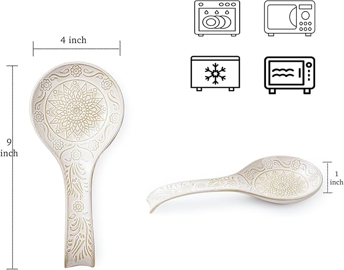 Ceramic Spoon Rest, 9 Inches Large Spoon Holder for Kitchen Counter, Set of 2, Kitchen Accessories, Dishwasher Safe, White