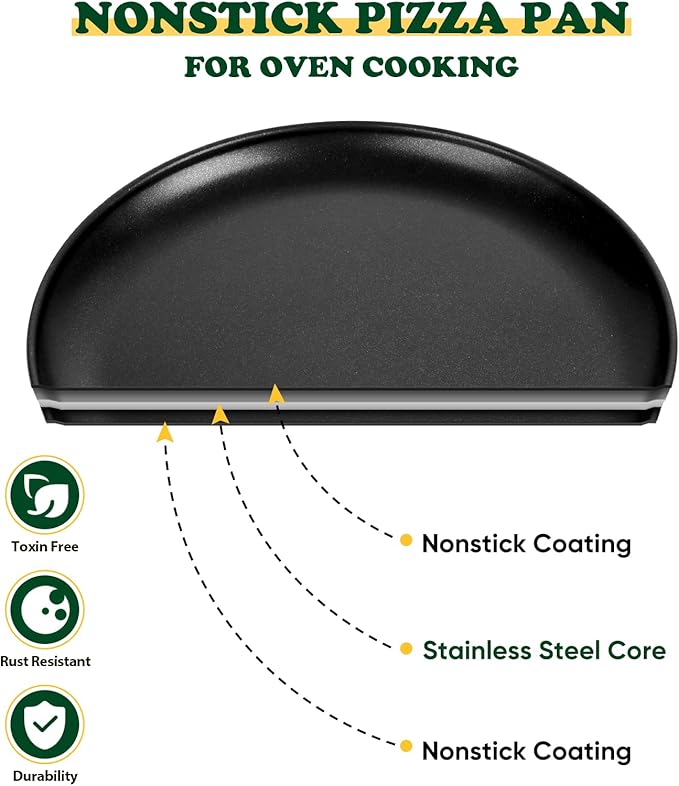E-far 12 Inch Pizza Pan Set of 2, Nonstick Pizza Pie Pan Tray Platter, Metal Round Baking Sheet Cooking Pan for Oven, Durable & Stainless Steel Core