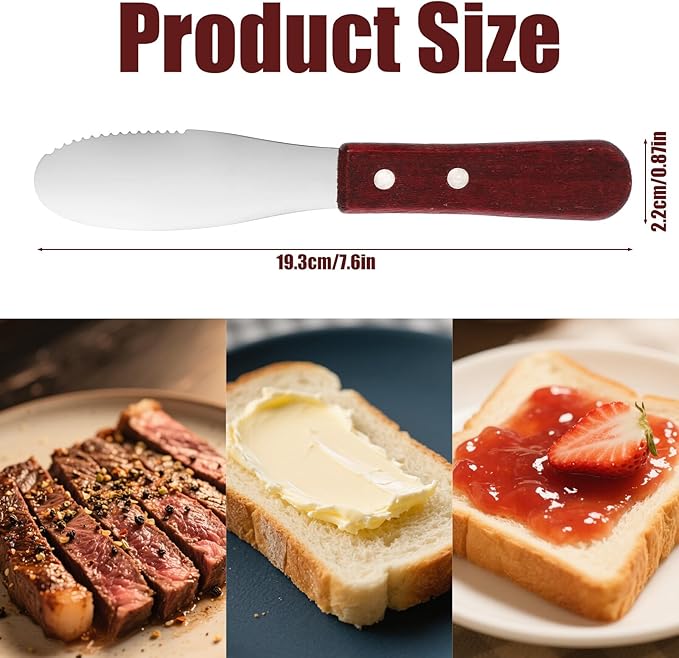 2pcs Butter Knife Spreader Set, Stainless Steel Cheese Spreader Knife with Wood Handle for Sandwiches Cream Cheese & Condiments Kitchen Tools & Cooking Utensils