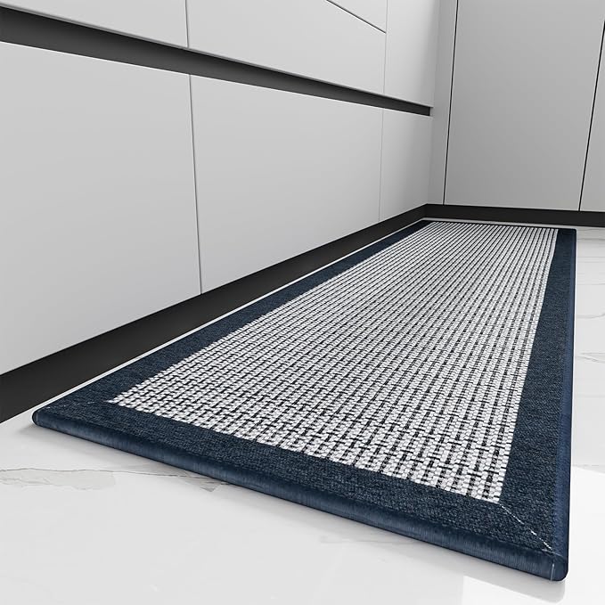 PADOOR Kitchen Mats for Floor, Non Slip Washable, Rubber Backed Kitchen Runner Super Absorbent Floor Mat Sink Rug, 20'x47' Blue
