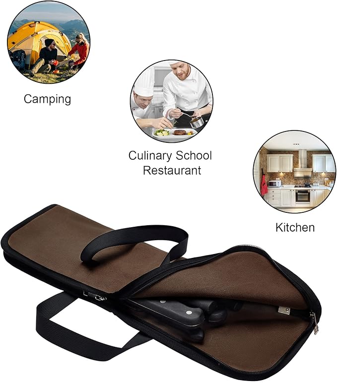 QEES Knife Roll,Heavy Duty Knife Bag,Waxed Canvas knife Case with 4 Slots For Knives & Kitchen Tools,Chef Knife Bag With Handle.Portable Knife Roll Bag For Chefs Culinary Traveling.Knives Pouch