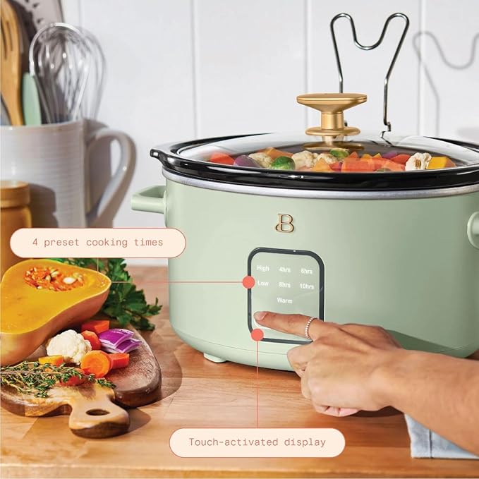 Beautiful 4-Qt Digital Slow Cooker with Smart Touch Screen, Removable Pot, Timer Presets, Ideal for Small Families