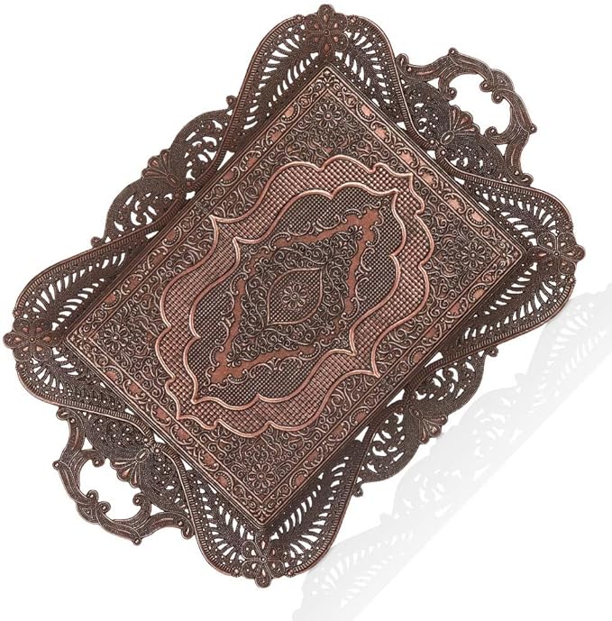 Antique Vintage Tea Coffee Serving Tray Table Home Decor Decorative Handle - Arabic Persian Turkey Fancy Rustic Farmhouse Rectangular Decorative Beverage Bar Ottoman Style Tray Traditional Unique