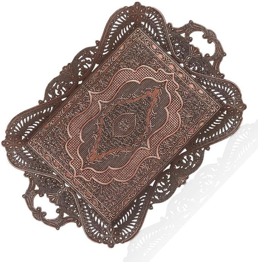 Antique Vintage Tea Coffee Serving Tray Table Home Decor Decorative Handle - Arabic Persian Turkey Fancy Rustic Farmhouse Rectangular Decorative Beverage Bar Ottoman Style Tray Traditional Unique