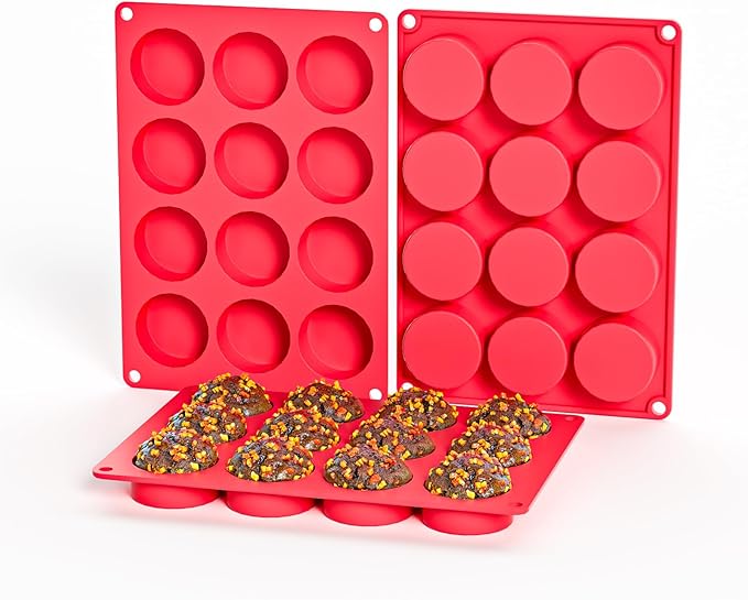 Bongpuda 2 Inch Round MuffinPan,3 Pcs 12 Cups Egg Bites Silicone Mold,Cupcake Pan Molds For Baking English Muffins and Egg Bites,Cookies,Whoopie Pies,Mini Cakes,Biscuits,Buns