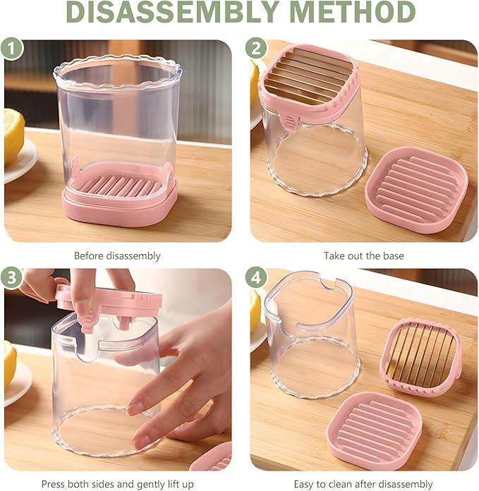 Fruit Slicer Cup-Detachable Fruit Cutter Slicer Stainless Steel Speed Egg Slicers Strawberry Slicer Cutter for Vegetable Cutting Kitchen Gadget (Pink)
