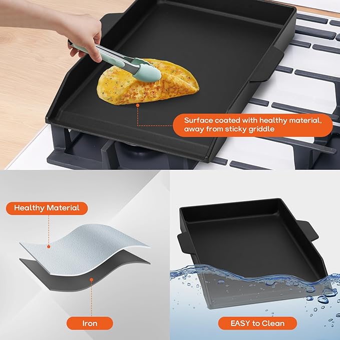 Onlyfire Universal Cast Iron Cooking Griddle for Grills and 2 Burner Range Oven, Non-Stick BBQ Flat Top Griddle with Handles for Outdoor Cooking, 18.1" x 12.2"