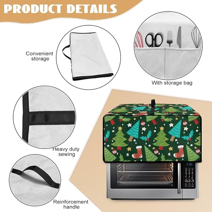 Doojoayie Christmas Tree Toaster Cover 6 Slice Decorative Toaster Oven Cover for Holiday Home Decor Universal Fit Kitchen Appliance Covers with Top Handle Belt, Easy to Storange