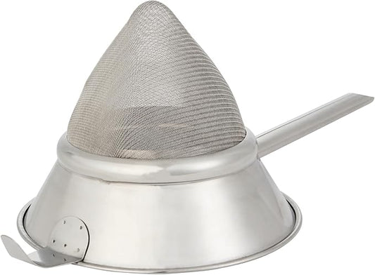 Restaurantware Chinois Strainer 1 Count 8" Stainless Steel Bouillon Cone with Extra Fine Mesh China Cap Strainer for Sauces, Stocks, Soups, Broths, Sifting, Sieving, Professional Kitchen Tools