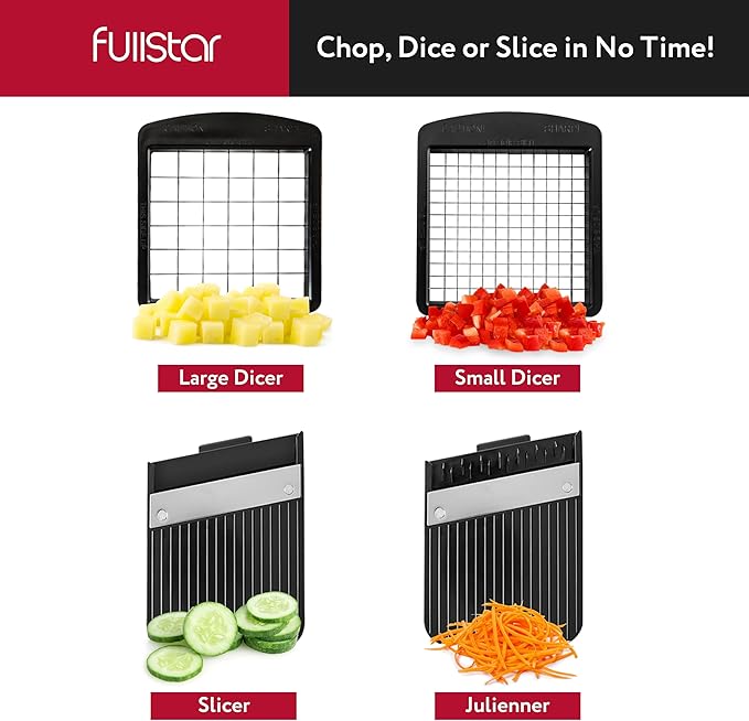 Fullstar All-in-1 Vegetable Chopper (4 in 1, White) and 2pc Blade Replacement Set - Bundle of Chopper and Dice Blade Replacement (Big and Small Dice) - Kitchen Gadgets