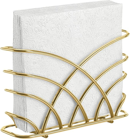 Napkin Holder for Table – Gold Iron Upright Napkin Dispenser for Paper Napkins, Napkin Dispenser for Kitchen Dining, Cocktail Picnic Bar Modern Kitchen and Dining Decor, Servilletero