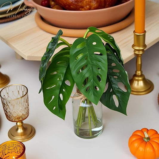 Artificial Flowers Turtle-Back, Alocasia Leaf, in Glass Vase with Faux Water,7Pcs Artificial Leaves Real Touch Latex Leaves for Centerpiece (1, Turtle-Back Leaf)