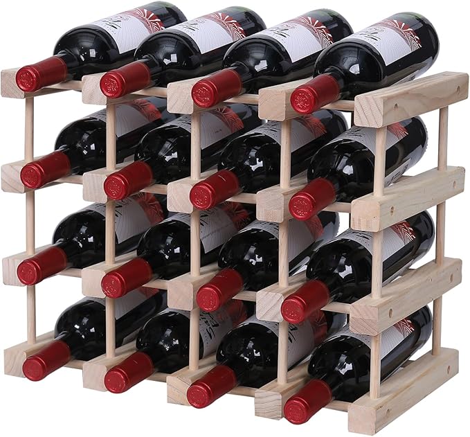 Wooden Stackable Storage Modular Small countertop Wine Rack Cabinet,Freestanding for Floor Wood Wine Bottle Shelf (16bottle)