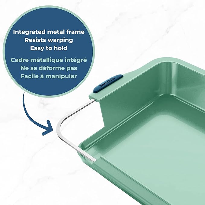 Starfrit Silicone 8” Square Cake Pan with Integrated Metal Frame - No Tray Needed - Easy Unmolding - LFGB Premium Silicone