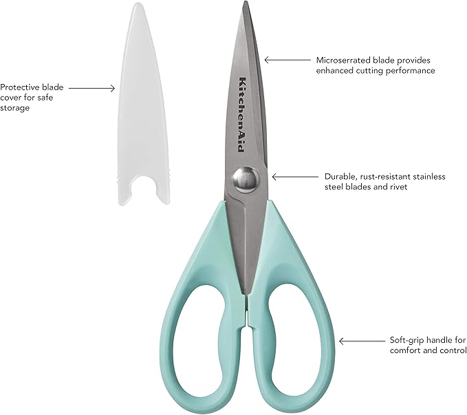KitchenAid All Purpose Shears with Protective Sheath, 8.72-Inch, Aqua Sky & KE112OHAQA Classic Euro Peeler, One Size Aqua Sky 2