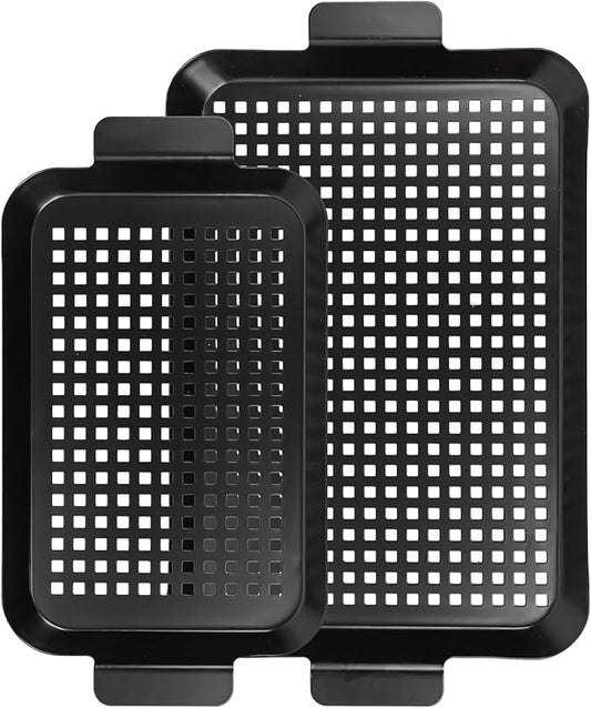 gzcmxh Outdoor Grill Pans Tray Barbecue Plate 2 Grilling Baskets Outdoor Grill Pans with Hole BBQ Grill Tray Grilling Basket Set for Camping Vegetable Meat (dark black)