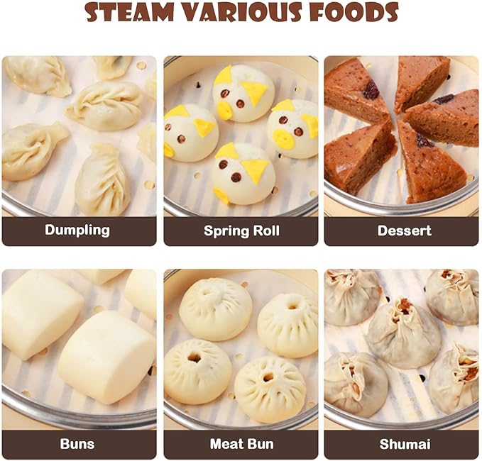 100 PCS Bamboo Steamer Liner, 11 Inch Round Air Fryer Parchment Paper with Holes, White Non-Stick Steamer Paper Sheet