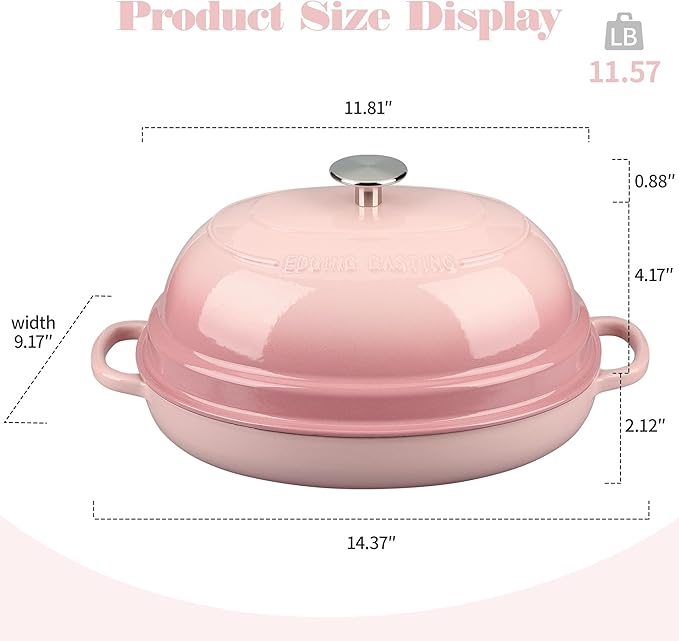 EDGING CASTING Enameled Oval Cast Iron Dutch Oven Pot with Lid, Bread Dutch Oven for Sourdough Bread Baking, Dutch Oven Bread, Bread Oven, 6QT, Pink