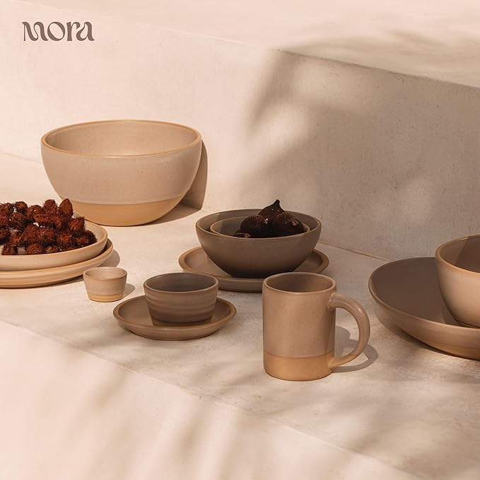 Mora Mini Ramekins Set of 4, 8oz Ceramic Pottery Baking Dishes - Microwave, Oven and Dishwasher Safe - Mushroom