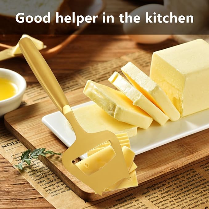 Golden Stainless Steel Cheese Slicer and Cutter for Block and Semi-Hard Cheese, Handheld Plane Knife, Cortador de Queso, Gold