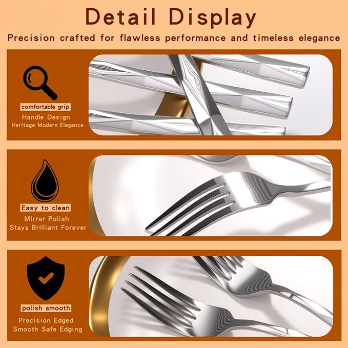 12-Piece Silverware Forks Set, Metal Forks Diamond Cut Design, Stainless Steel Forks Set of 12 Dishwasher Safe Flatware, Modern & Elegant for Everyday & Formal Dining
