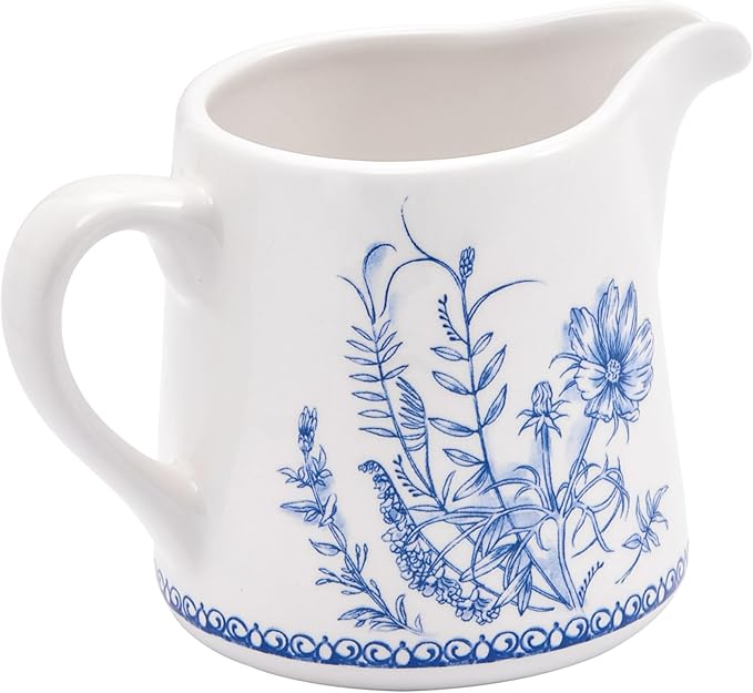 Bico Blue Garden Toile De Jouy Ceramic Sugar and Creamer Set, Sugar Bowl with Lid, Cute Container for Coffee Bar, Kitchen Countertop Accessories, Microwave and Dishwasher Safe