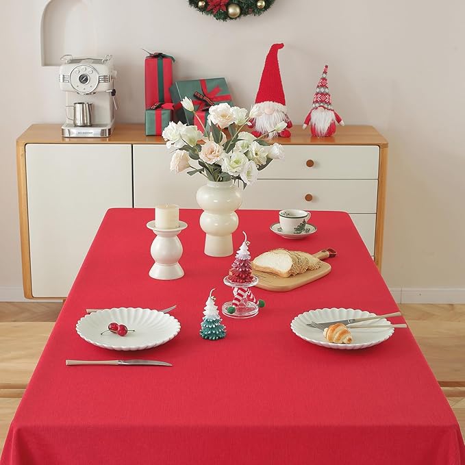 Alsoo Table Cloth for Rectangle Tables,60X120 Inch Waterproof Linen Table Cloths Spill Proof and Washable Wrinkle Free Table Cover for Dining Table, Kitchen, Christmas，Parties and Wedding, Red