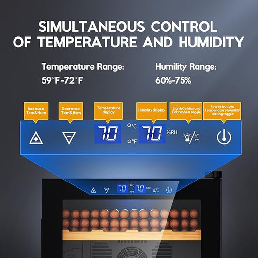 Tylza Cigar Humidor Cabinet 50L, Temp & Humidity Control Electric Humidors for Cigars, 370 Cigars, Digital Hygrometer, Safety Lock, Cigar Humidors with Cedar Wood Drawer Shelves, Cigar Gifts for Men