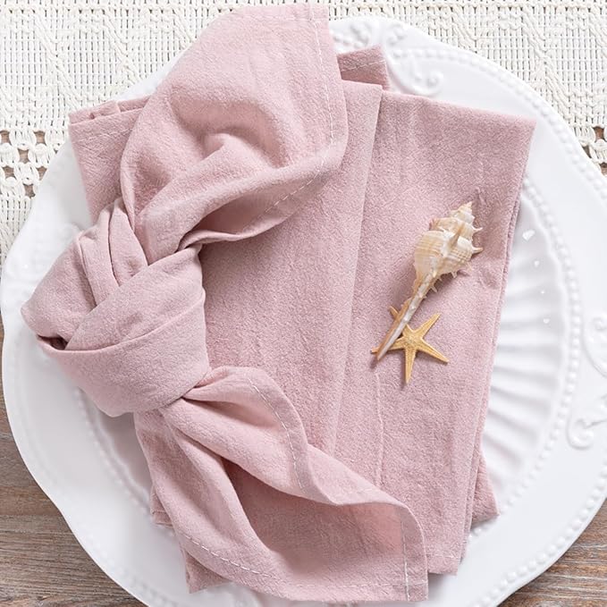 MLMC 8 Pack Pink Cloth Napkins Rustic Washable Cotton Linen Valentine's Day Napkins Set of 8 Dusty Pink 17"x17" Reusable Dinner Napkins Cloth for Spring Easter Wedding Bridal Shower Reception