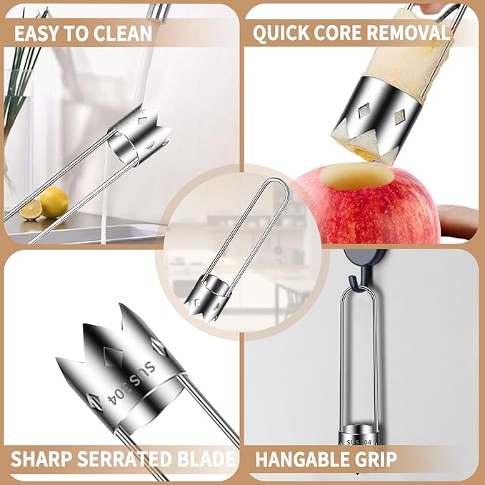 Apple Corer, Stainless Steel Apple Core Remover Tool, Pepper Seed Core Remover, Multifunctional Pepper Corer for Vegetable Fruit Practical Kitchen Gadget Tools (1 Pcs)