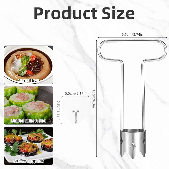 Red Bell Pepper Seed Corer, 6.3x3.74in Stainless Steel Multifunctional Fruit and Vegetable Core Remover with 2pcs Heart-Shaped Hooks Kitchen Gadget for Fruit and Vegetable Deseeding