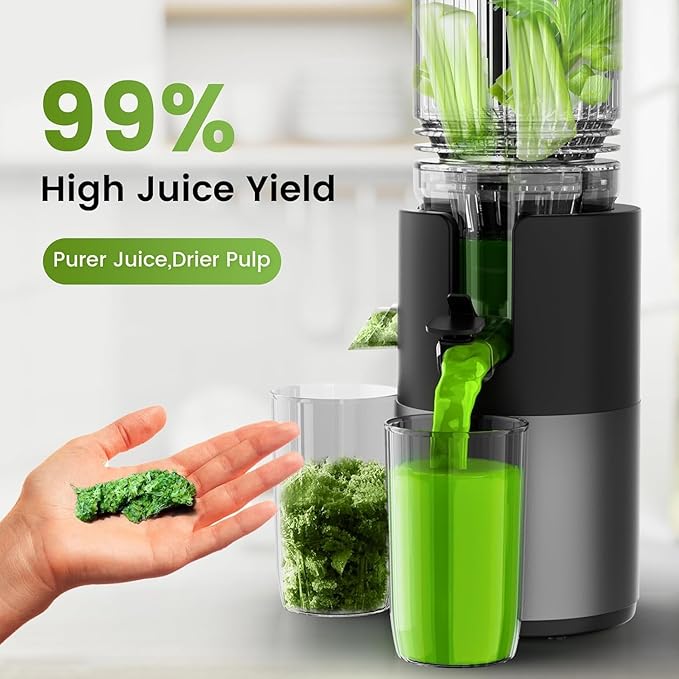 Cold Press Juicer, Juicer Machines 5.3"Wide Feed Chute for Whole Fruits & Vegetables, Electric Juicer of Pulp Separation with 99% High Juice Yield, Preserves Nutrients, Easy to Clean, BPA Free