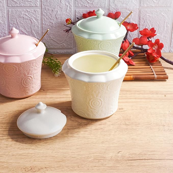 13.5oz Sugar Bowl with Lid and Spoon Ceramic Sugar Creamer Container, Sugar Jar, Durable Sugar Pot for Coffee Bar Accessories, Coffee Bar Decor