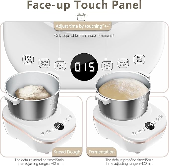 AIZIYO DoughChief, 5.3QT Dough Maker, Dough Mixer with Ferment Function, 304 Stainless Steel Bowl, Removeable lid, Face-up Touch Panel, Electric Dough Proofing Box for Pizza, Bread, Pasta & Mochi