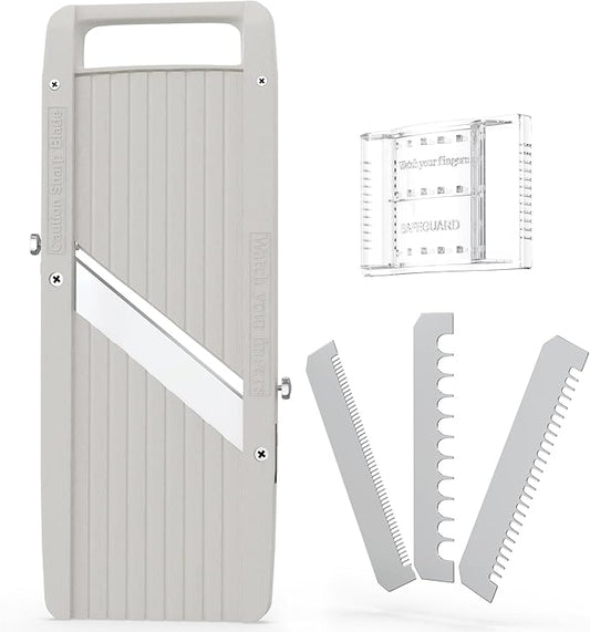 Wide Japanese Mandoline Slicer for Kitchen – Professional Slicer Vegetable Cutter with Interchangeable Stainless Steel Blades – Food Manual Slicer Handheld Mandoline Slicer