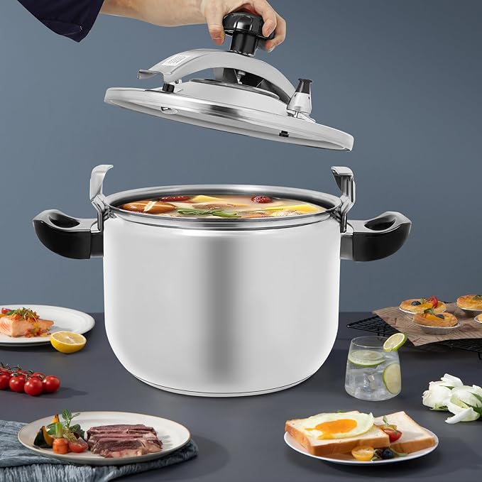 26L/27.47 Qt Pressure Cooker,50Kpa High Pressure Stovetop Cooker with 3-Layer Composite Bottom, 201 Stainless Steel Pressure Canner with Double Valves for Commercial & Home Use