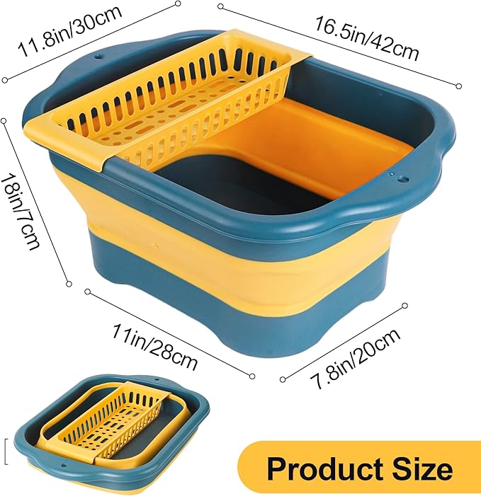 Collapsible Dish Basin Colander for Kitchen,Portable Bucket Camping Sink 2.9 Gallon (11L) (Green)
