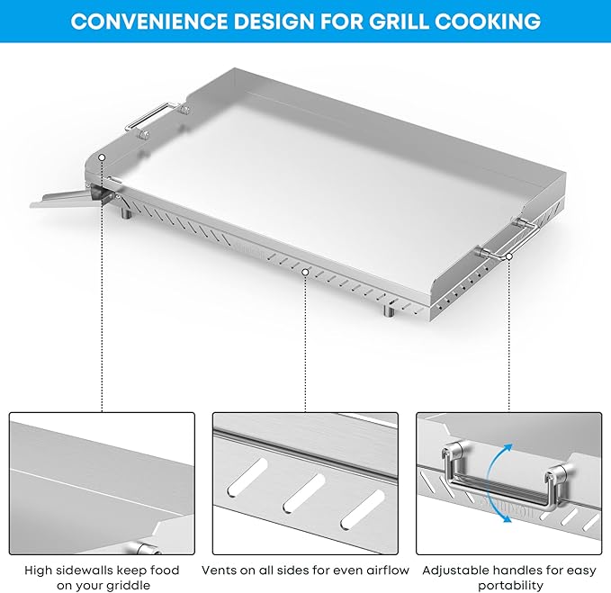 Stanbroil Stainless Steel Flat Top Griddle for Camp Chef 4 Burner Grills, FTG600, FTG900PG, Replacement for FTG600P, Cooking Dimensions: 28" x 17"
