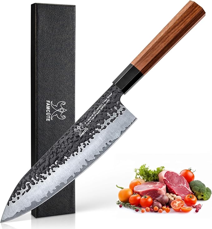 8 Inch Japanese Knife, Hand Forged 5 Layers High Carbon 9CR18MOV Steel Rosewood Handle Chef Knife, Ultra Sharp Durable Professional Kitchen Knife, A Thoughtful Gift for Husband/Wife