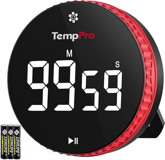 TempPro 99-Hour Digital Kitchen Timer with Strong Magnetic & Stable Stand, Classroom Timers with 3-Volume-Level, Stopwatch with Large LED Display, Digital Timers for Classroom, (Previously ThermoPro)