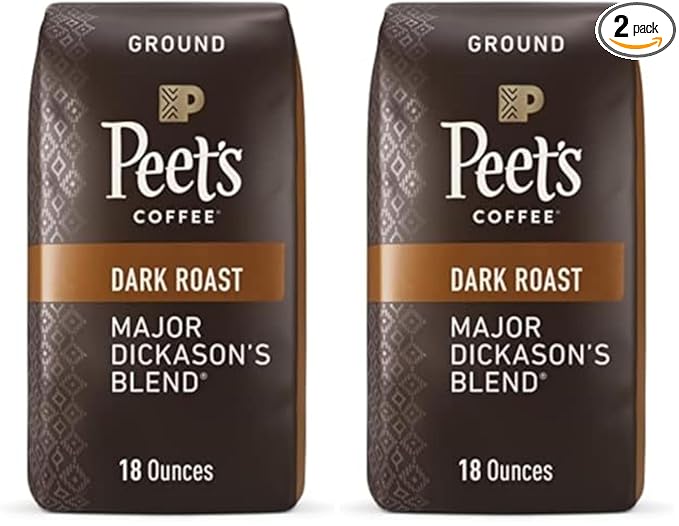 Peet's Coffee, Dark Roast Ground Coffee - Major Dickason's Blend 36 Ounces (2 Bags of 18 Ounces)