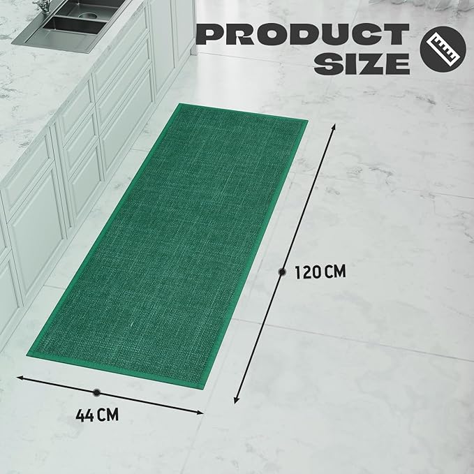 Kitchen Rug, Rubber Non Slip Kitchen Rugs Washable, Absorbent Runner Mat for Floor, Machine Washable Standing Mats for in Front of Sink, Laundry, Entryway, Hallway (Dark Green, 47" × 17.3")