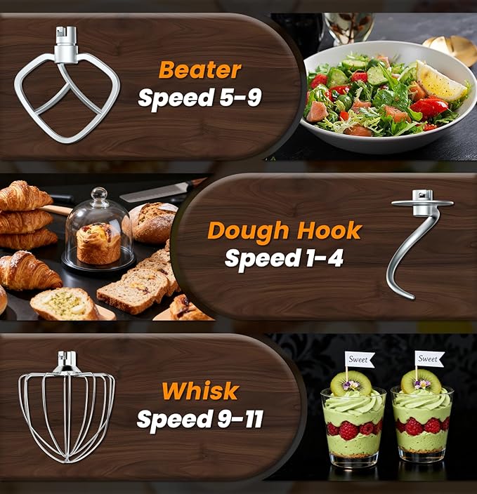 Bonnor Stand Mixer 6QT Kitchen Mixer with LED Smart Touchscreen, 11-Speed Tilt-Head Mixer with Timer, 4 Preset Menus, Stainless Steel Bowl, Dough Hook, Whisk, Beater,Black