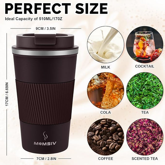 MOMSIV 17oz Travel Mug, Insulated Coffee Cup with Leakproof Lid, Vacuum Stainless Steel Double Walled Reusable Tumbler for Hot and Cold Water Coffee and Tea In Travel and Car